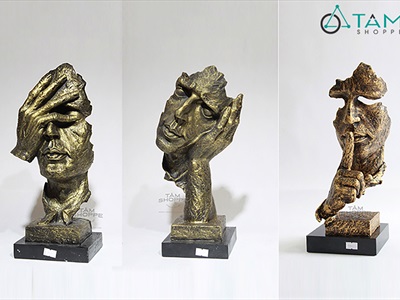 Tượng đầu người nghệ thuật Không thấy - Không nghe - Không nói [Lẻ từng cái - 2 màu] TUONGNGUOI-01